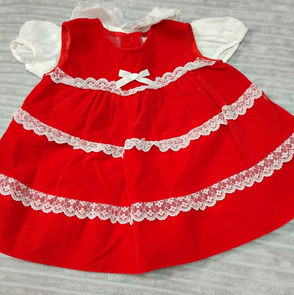 baby girl dress red 12 months Vintage Coquette 2 PC Velvety Lace Jumper 18 Mths